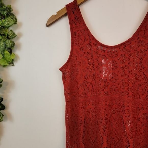 Maurices Red Crochet Lace Boho Fringe Trim Sleeveless Slit Tank Top X Small XS - Picture 7 of 11